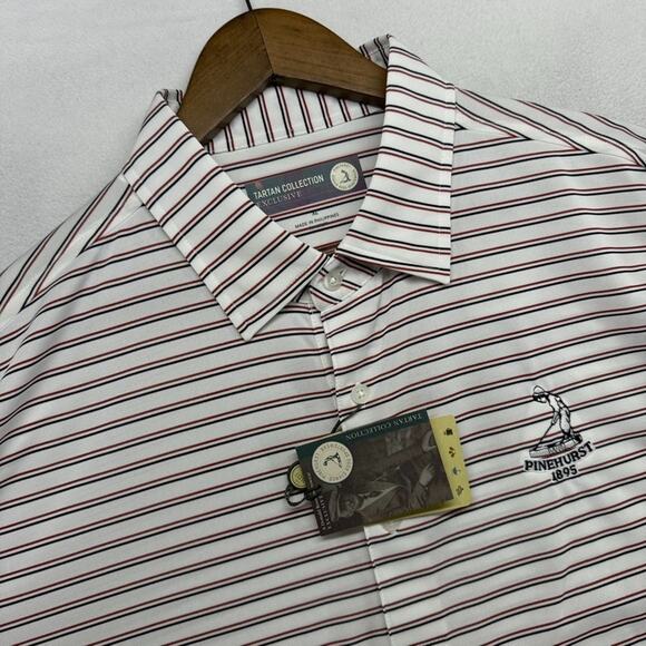 Donald Ross Polo Shirt Mens XL White Pinehurst Tartan Collection Stripe Golf NEW - Picture 1 of 9
